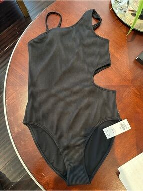 abercrombie kids Black Ribbed One-Piece Swimsuit with Cutout